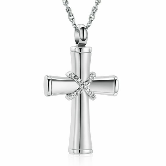 Crystal Cross Urn Necklace for Ashes Memorial Cross Cremation Jewelry for Ashes Stainless Steel Ashes Necklace Keepsake Urn Jewelry Pendant for Women