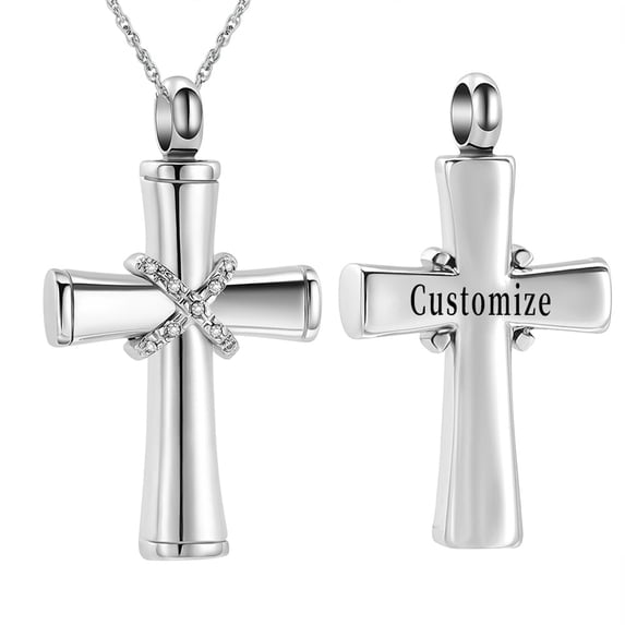 Crystal Cross Urn Necklace for Ashes Stainless Steel Cremation Jewelry for Ashes Memorial Ash Necklace for Men Women