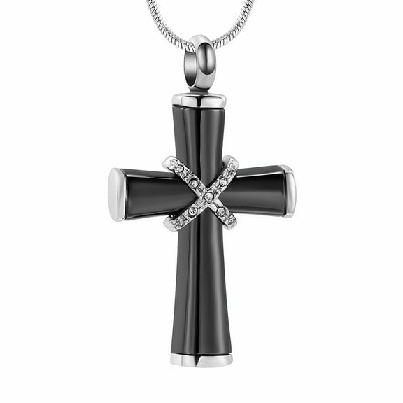 Crystal Cross Urn Necklace for Ashes Stainless Steel Cremation Jewelry for Ashes Memorial Ash Necklace for Men Women