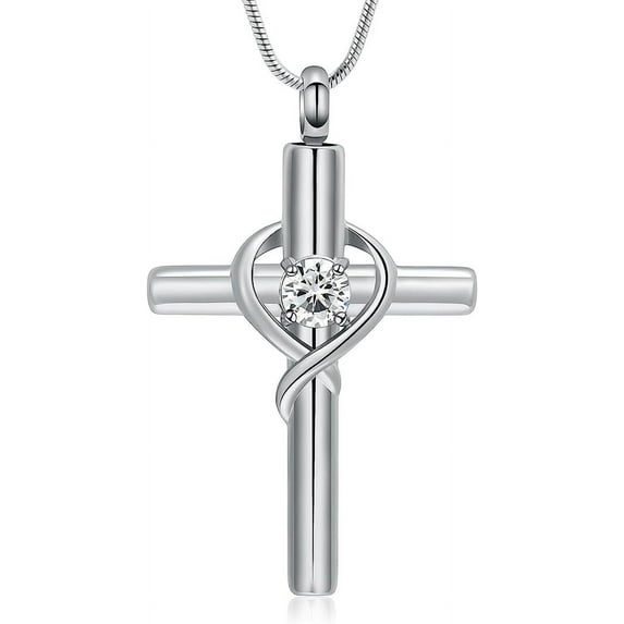 Crystal Cross Urn Necklace for Ashes Stainless Steel Cross Pendant Necklace for Men Women 20+2 Inches Chain--2023-New
