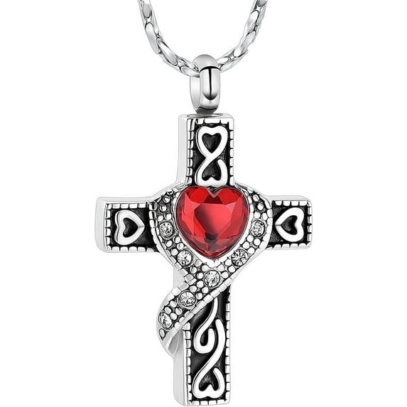 Crystal Cremation Jewelry Cross Urn Necklaces for Ashes for Women for Men, Retro Cross Keepsake Urn Memorial Necklace