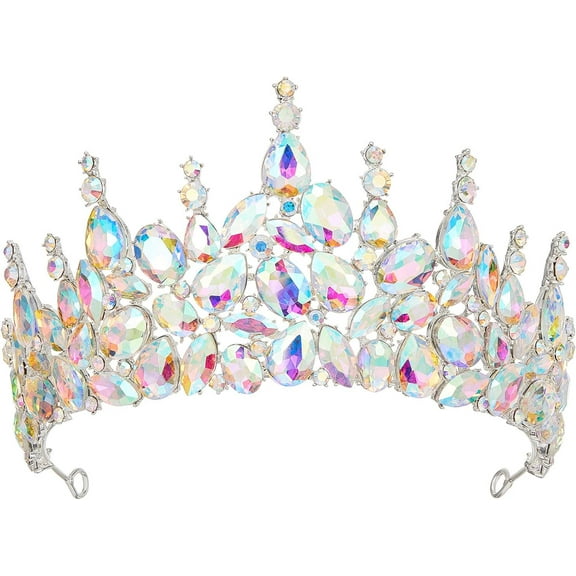 Crystal Crown AB Rhinestone Tiaras for Women Wedding Tiara for Bride Princess Tiara for Halloween Costume Party Prom Quinceanera Birthday Christmas Crown Queen Tiara, AB Rhinestone