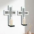 thumbnail image 1 of Crystal Crush Diamond Mirrored Candle Sconces, Silver Wall Candle Holder Set of 2, Wall Decoration for Living Room，Dining Room (Silver Cross), 1 of 11