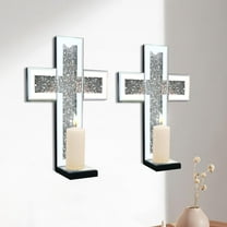 Crystal Crush Diamond Mirrored Candle Sconces, Silver Wall Candle Holder Set of 2, Wall Decoration for Living Room，Dining Room (Silver Cross)