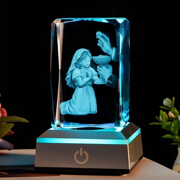 Crystal Cube - 3D Laser Engraved Color Changing LED Light Base | Premium Home Desk Decor,Night Light & PaperweightStyle 14