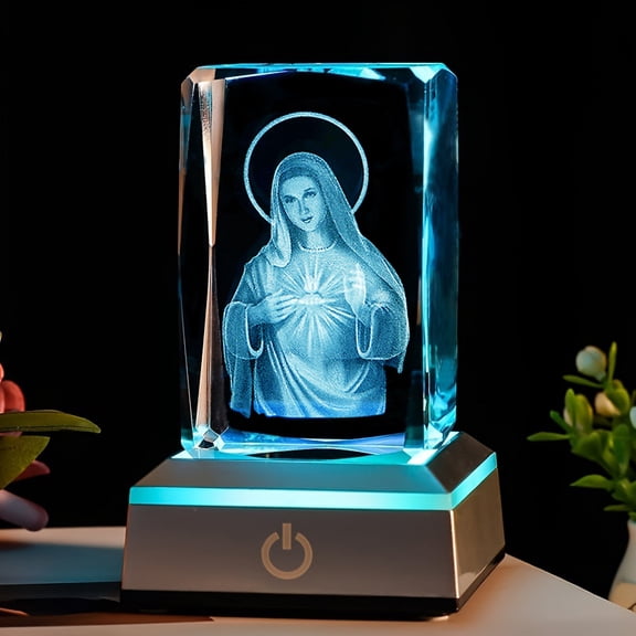 Crystal Cube - 3D Laser Engraved Color Changing LED Light Base | Premium Home Desk Decor,Night Light & PaperweightStyle 15