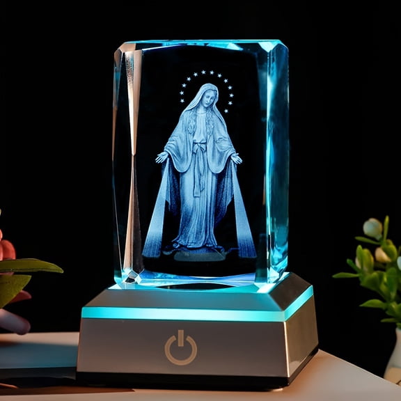 Crystal Cube - 3D Laser Engraved Color Changing LED Light Base | Premium Home Desk Decor,Night Light & Paperweight，Style 19