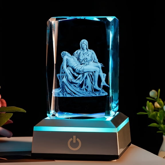 Crystal Cube - 3D Laser Engraved Color Changing LED Light Base | Premium Home Desk Decor,Night Light & PaperweightStyle 2
