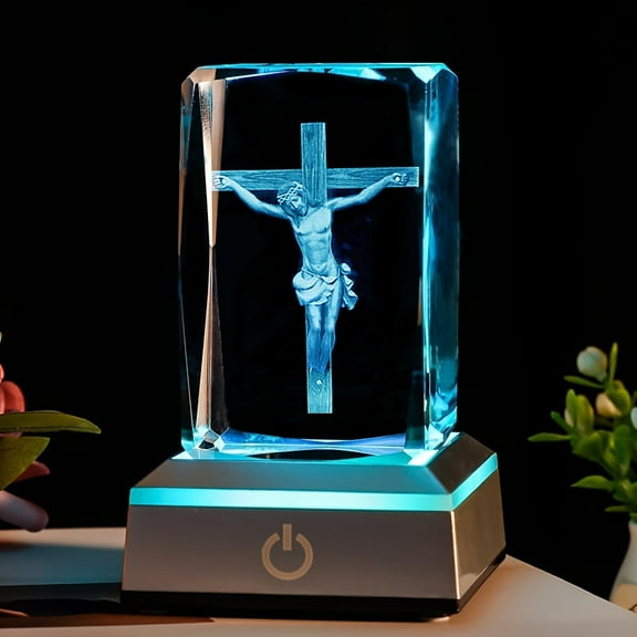 Crystal Cube - 3D Laser Engraved Color Changing LED Light Base | Premium Home Desk Decor,Night Light & PaperweightStyle 4
