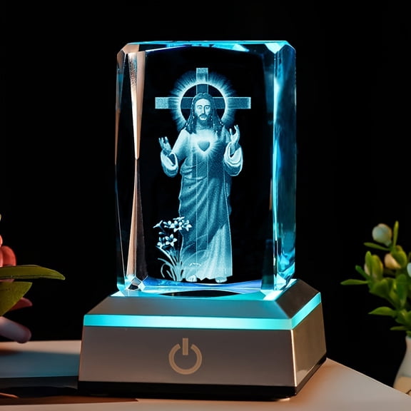 Crystal Cube - 3D Laser Engraved Color Changing LED Light Base | Premium Home Desk Decor,Night Light & PaperweightStyle 5