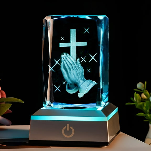Crystal Cube - 3D Laser Engraved Color Changing LED Light Base | Premium Home Desk Decor,Night Light & PaperweightStyle 7