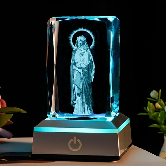 Crystal Cube - 3D Laser Engraved Color Changing LED Light Base | Premium Home Desk Decor,Night Light & PaperweightStyle 9