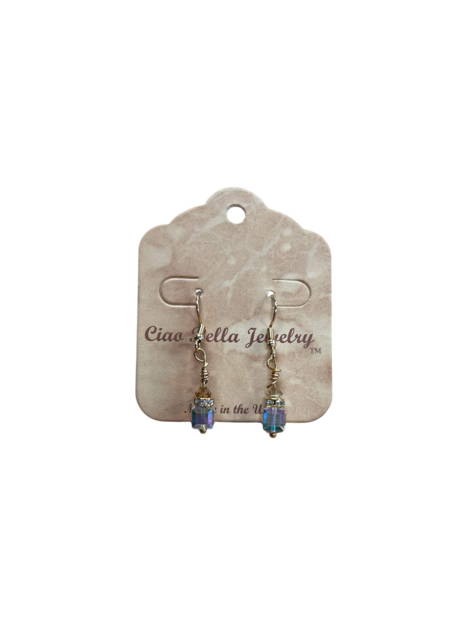Crystal Cube Drop Earrings | Topaz, Light Yellow  Clear Accents
