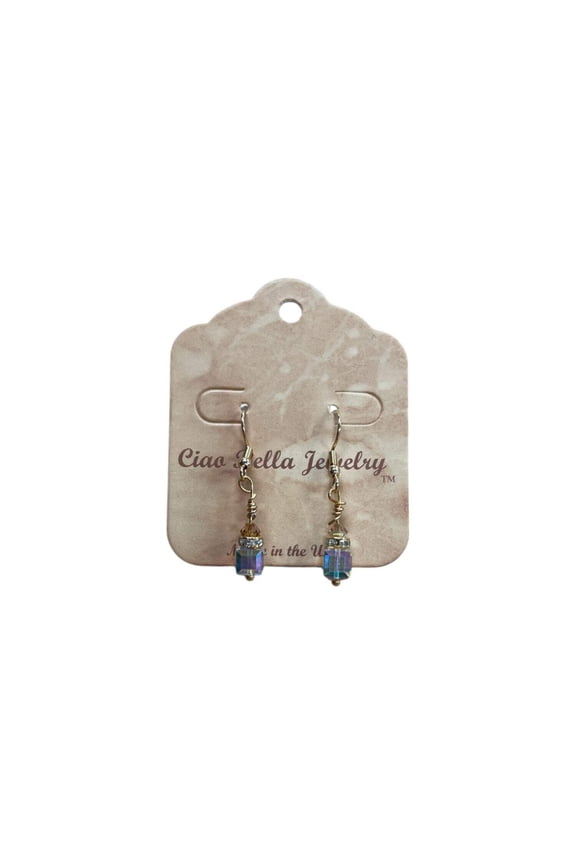 Crystal Cube Drop Earrings | Topaz, Light Yellow  Clear Accents