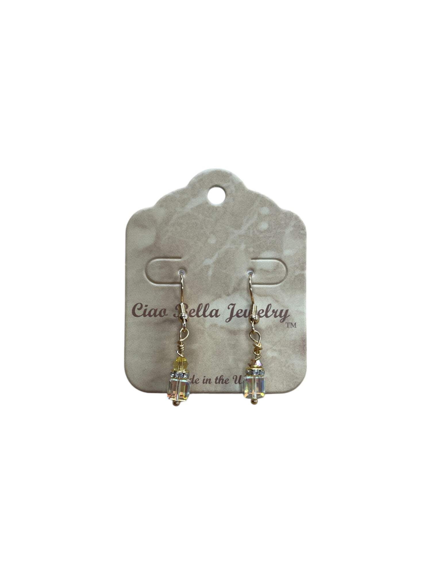 Crystal Cube Drop Earrings | Topaz, Light Yellow  Clear Accents