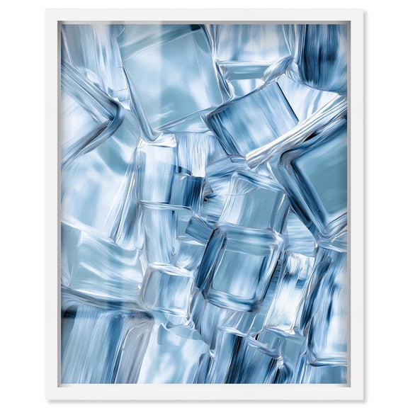Crystal Cubes Shadowbox Print Blue Abstract Art by Art Remedy, White Frame, 16 x 20
