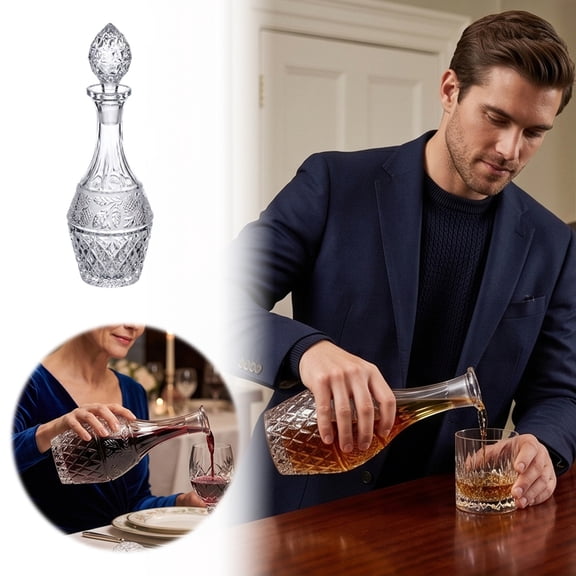 Crystal Cut Glass Liquor Decanter With Stopper Elegant Small Whiskey Carafe For Wine Brandy Home Bar Display(Clear-23.4Cm)