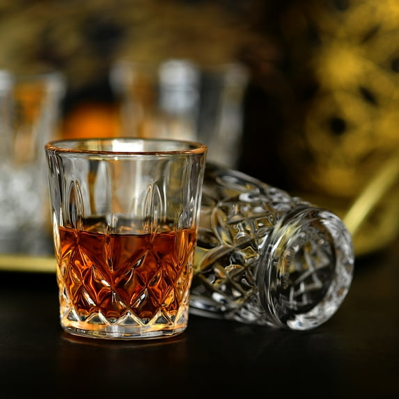 Crystal Cut Old Fashioned Whiskey Glasses, Set of 6 Ultra-Clear Premium Lead-Free Crystal Glass Tumbler For Drinking Bourbon, Scotch, Cocktails, Fancy Shot Glasses, Mini Shot Glass