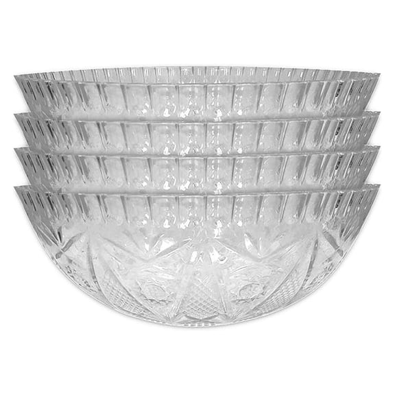 Crystal Cut Plastic Bowls - 4 Pack Clear Party Food Bowls