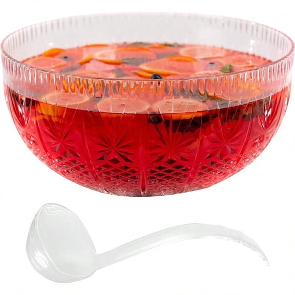 Crystal Cut Plastic Punch Bowl With Ladle 3 Gallon Large Bowls For Parties
