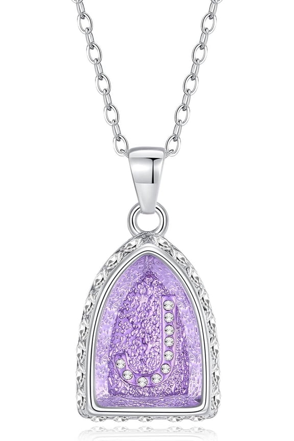 Crystal Daimond Initial Necklace, 18+3 Inch Resizable Purple Letter Pendant Name Alphabet Jewelry For Women.[Z830]