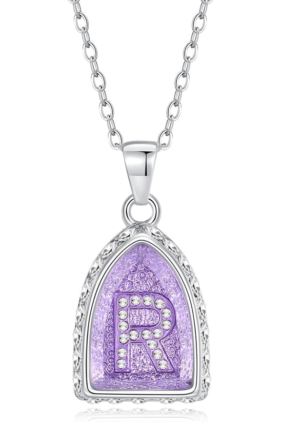 Crystal Daimond Initial Necklace, 18+3 Inch Resizable Purple Letter Pendant Name Alphabet Jewelry For Women.[Z833]