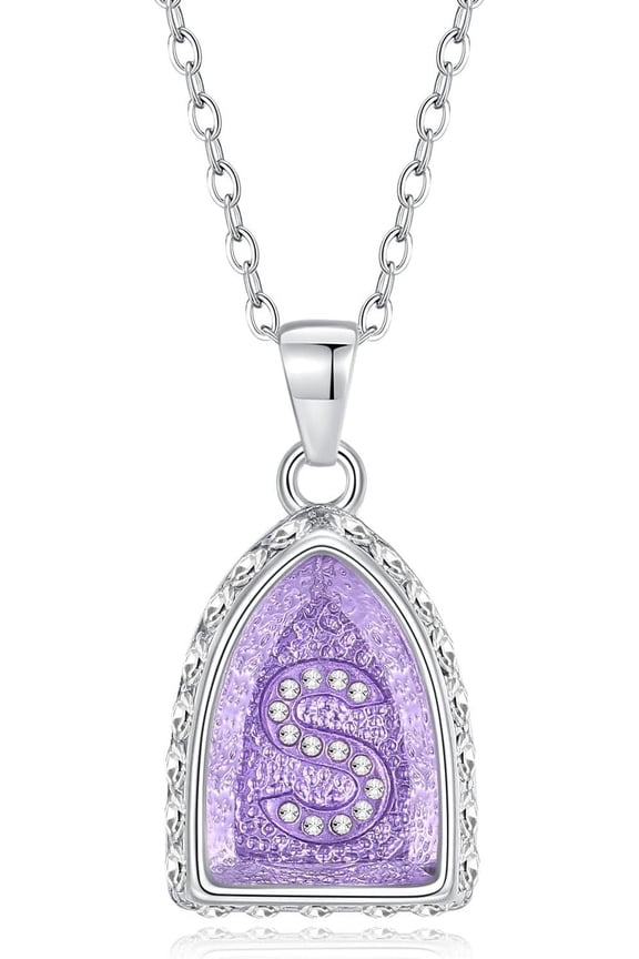 Crystal Daimond Initial Necklace, 18+3 Inch Resizable Purple Letter Pendant Name Alphabet Jewelry For Women.[Z835]