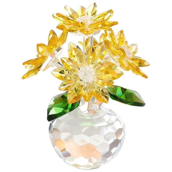 Crystal Daisy Flower Figurine, Floral Collectible Decor with Faceted Vase, Yellow Daisies for Home Decor, Birthday Gift for Women, Mother's Day