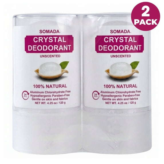 Crystal Deodorant Stick for Women, 4.25 oz/120g - Unscented 2 Pack