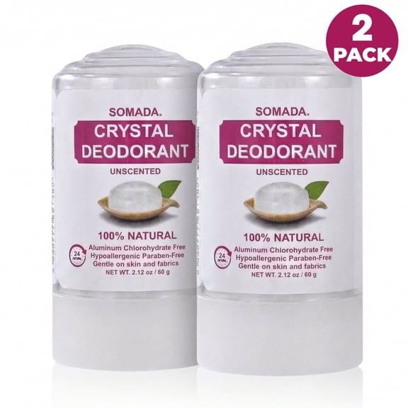 Crystal Deodorant Stick for Women, 2.12 oz/60g - Unscented 2 Pack