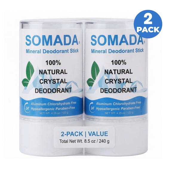 Crystal Deodorant Stick for Women and Men, 4.25 oz/120g - 100% Natural Alum Salt Stone Rock - Unscented Aluminum Free - 2-PACK