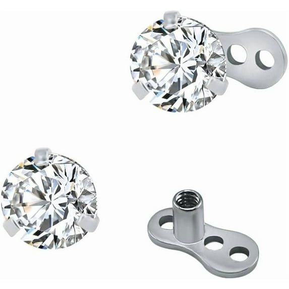 Crystal Dermal Anchor Tops and Base 316L Surgical Steel 14G Cubic Zircon Microdermals Body Piercings Studs Internally Threaded Surface Skin Piercing Body Jewelry