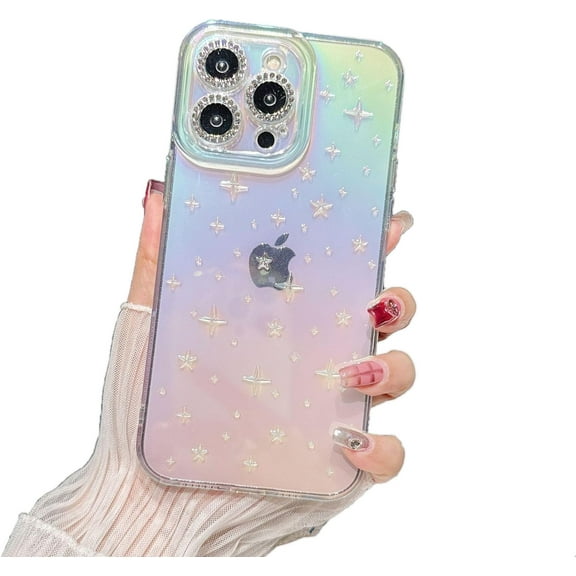 Crystal Diamond Camera Lens Protector Gradient Laser Star Clear Soft for iPhone Case (Clear,iPhone 15 Plus)