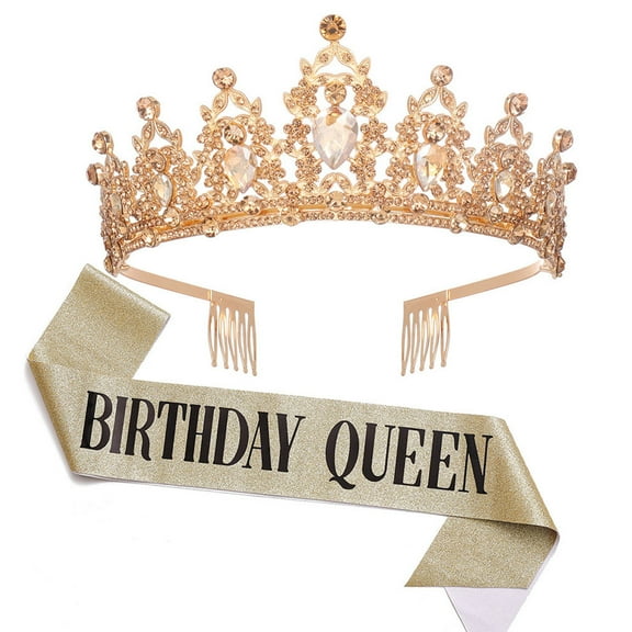 Crystal Diamond Hair Comb Crown Strap for Birthday Queen - Perfect Party Decoration