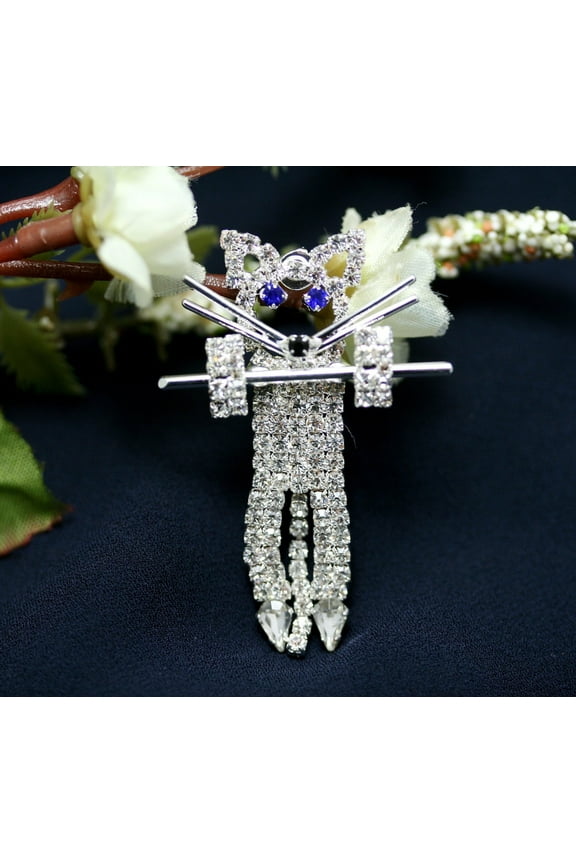 Crystal Diamond Rhinestone Cat Tac Pin Brooch Cats Ladies Fashion Pins Brooches