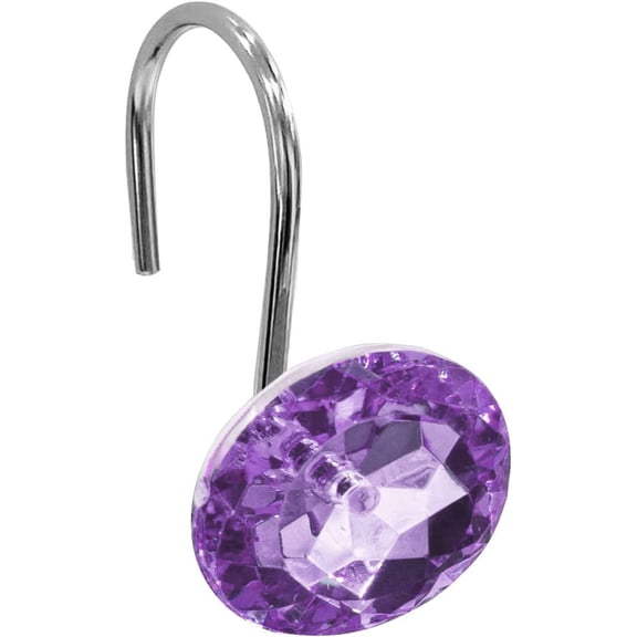Crystal Diamond Round Shower Curtain Hooks Rings for Bathroom,Purple,12PCS