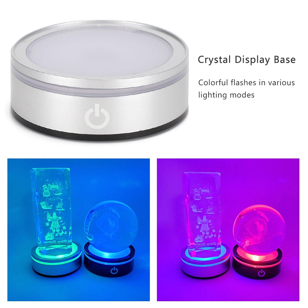 Crystal Display Base Silver LED Touch Lamps Holders Glass Art MultiMode Colorful 3D Light For