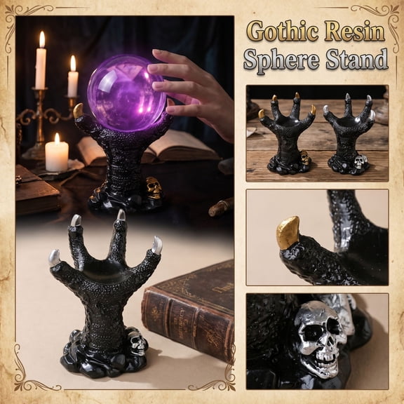 Crystal Display Stand, Spooky Halloween Decorations, Black and Gold Decor, Gothic Wall Decor Accent Piece, 4X3 Inch Resin Claw with Skull Base for Household Office Countertop