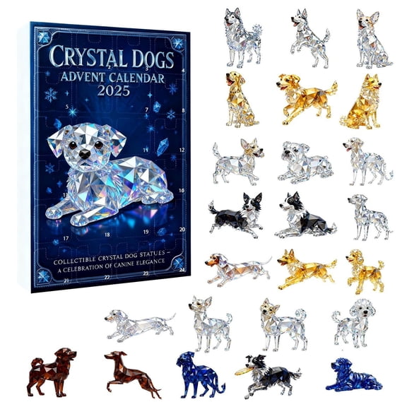 Crystal Dog Advent Calendar – 24-Day Christmas Countdown Calendar with Miniature Collectible Puppy Statues – Animal Series Gift for Dog Lovers