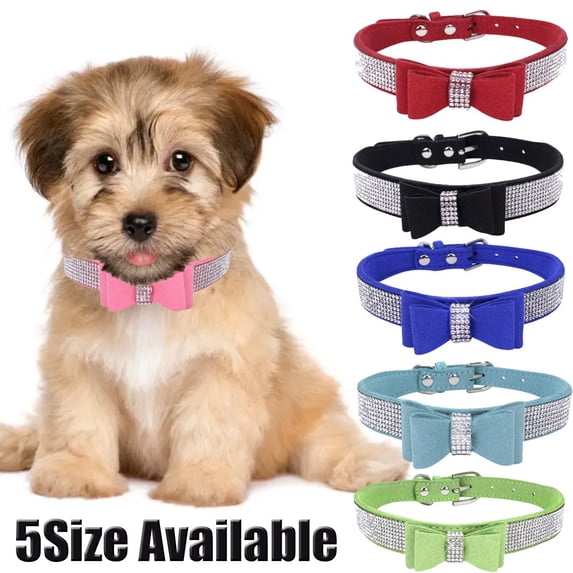 Crystal Dog Collar with Bow Tie Rhinestone Puppy Collars Bling for Cat Dogs,13Size Available