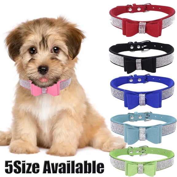 Crystal Dog Collar with Bow Tie Rhinestone Puppy Collars Bling for Cat Dogs,20Size Available