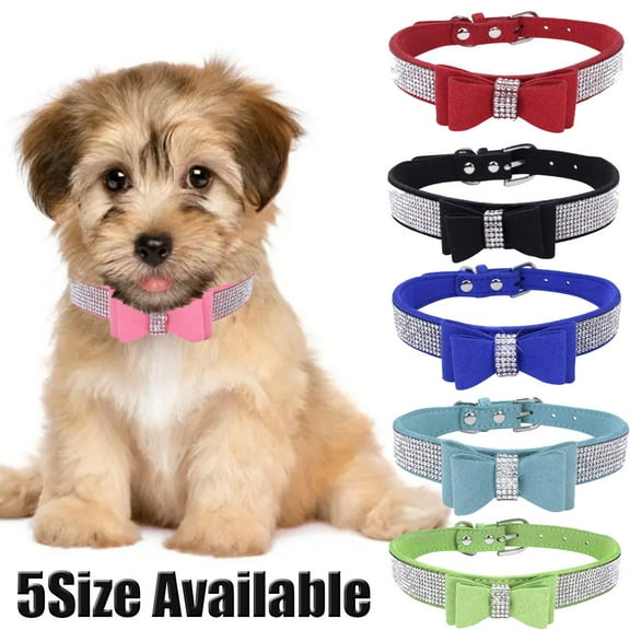 Crystal Dog Collar with Bow Tie Rhinestone Puppy Collars Bling for Cat Dogs,23Size Available
