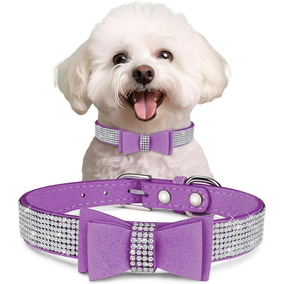 Crystal Dog Collar with Bow Tie,Soft Puppy Bling Collar for Extra Small,Small,Medium Dogs 1Pack