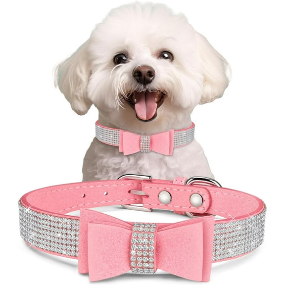 Crystal Dog Collar with Bow Tie,Soft Puppy Bling Collar for Extra Small,Small,Medium Dogs 1Pack