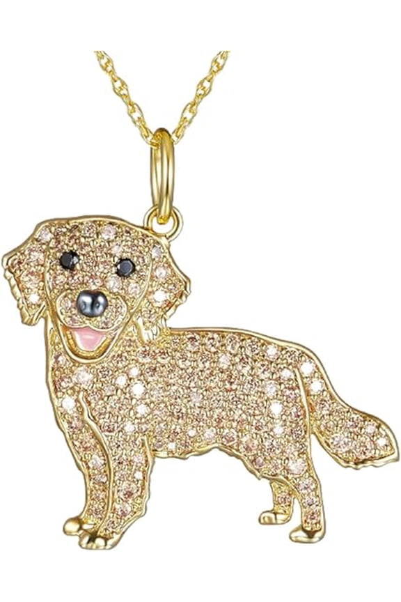 Crystal Dog Pendant Necklace for Women Golden Retriever Puppy Charm Necklace Dog Lover Daily Jewelry