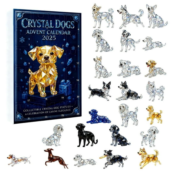 Crystal Dogs Advent Calendar 2025, 24 Days of Handcrafted 2D Acrylic Dogs Ornaments, Christmas Countdown Gift for Dog Lovers, Owners & Families (A)