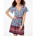 thumbnail image 1 of Crystal Doll Juniors Border Print Fit Flare Dress Teal Multi 11, 1 of 1
