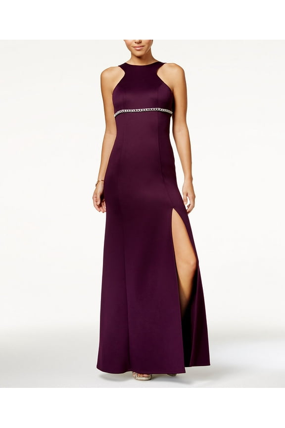 Juniors Embellished Scuba Gown Plum Silver 1