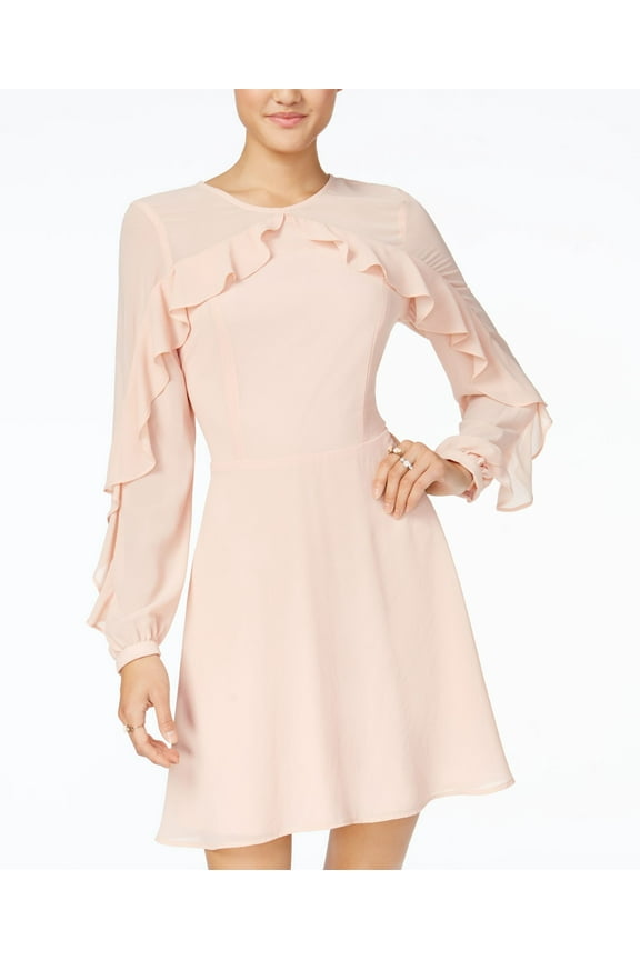 Juniors Ruffle Trim Fit Flare Dress Blush 13