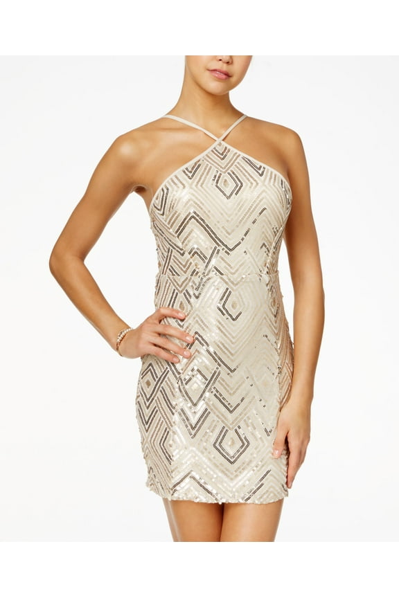 Juniors Sequined Bodycon Dress Champagne/Gold 1